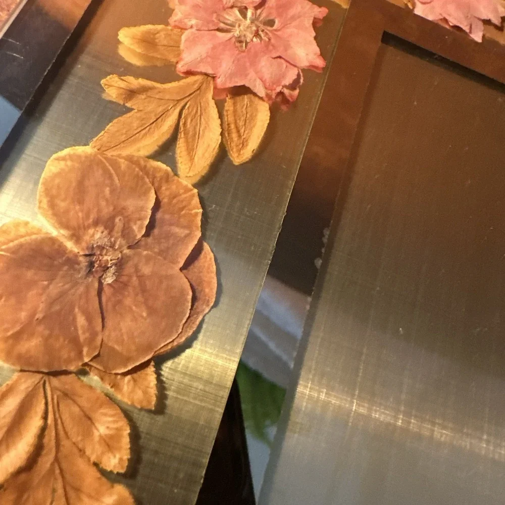 Glass Picture frame Pressed Dried Flower 4X6 Signed